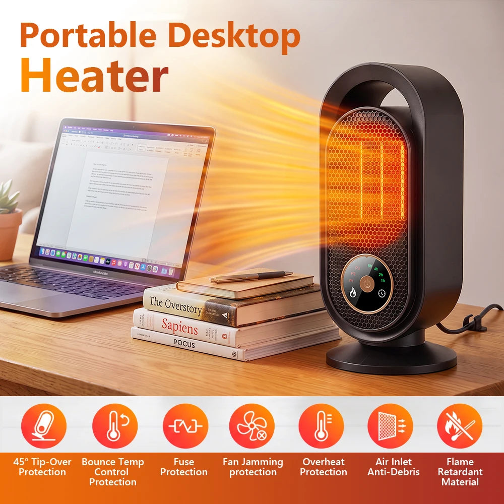 Portable Electric Ceramic Desktop Heater with Adjustable Timer and Heat - 7