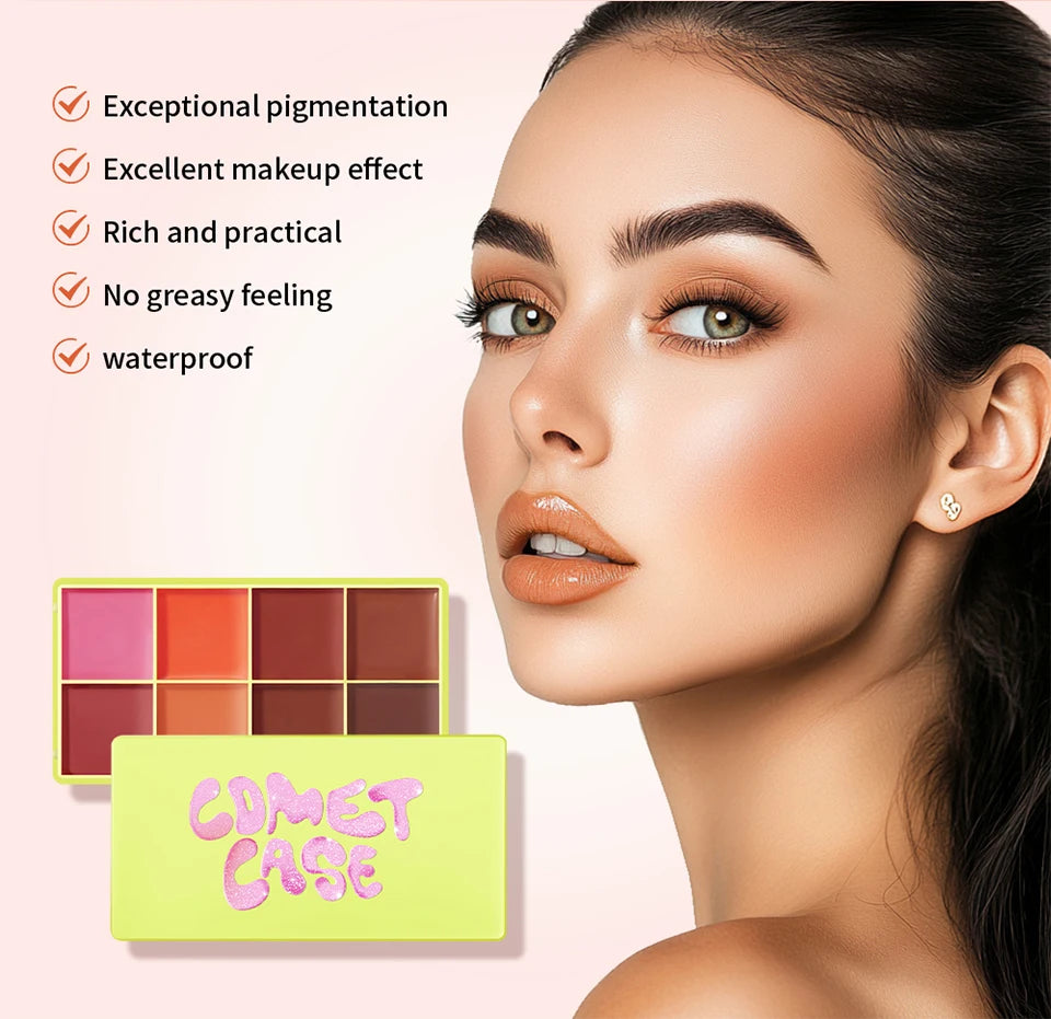 8-Color Cream Blush and Face Contouring Palette for Natural Makeup Looks