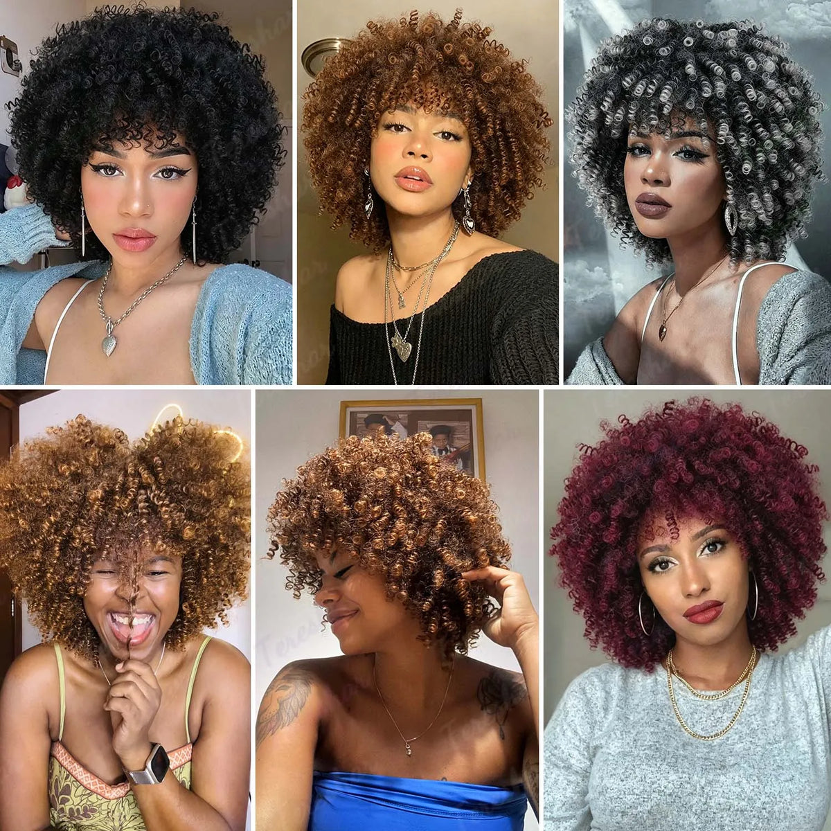 Short Curly Afro Wig with Bangs for Daily and Party Wear