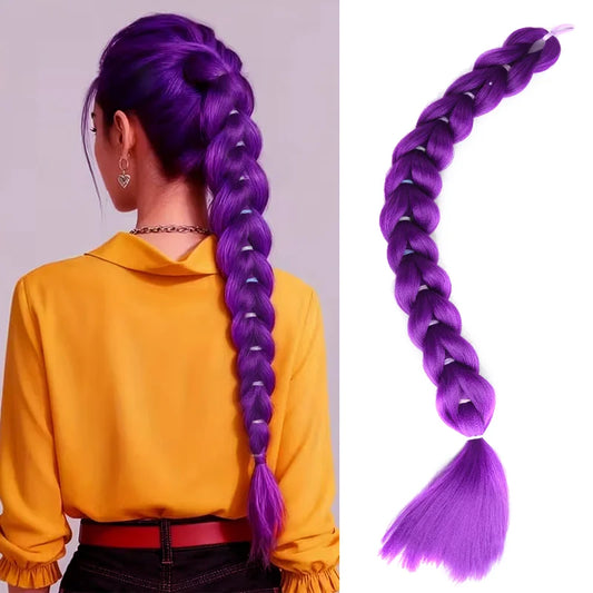 26 Inch Long Braided Purple Ponytail Extension for Cosplay