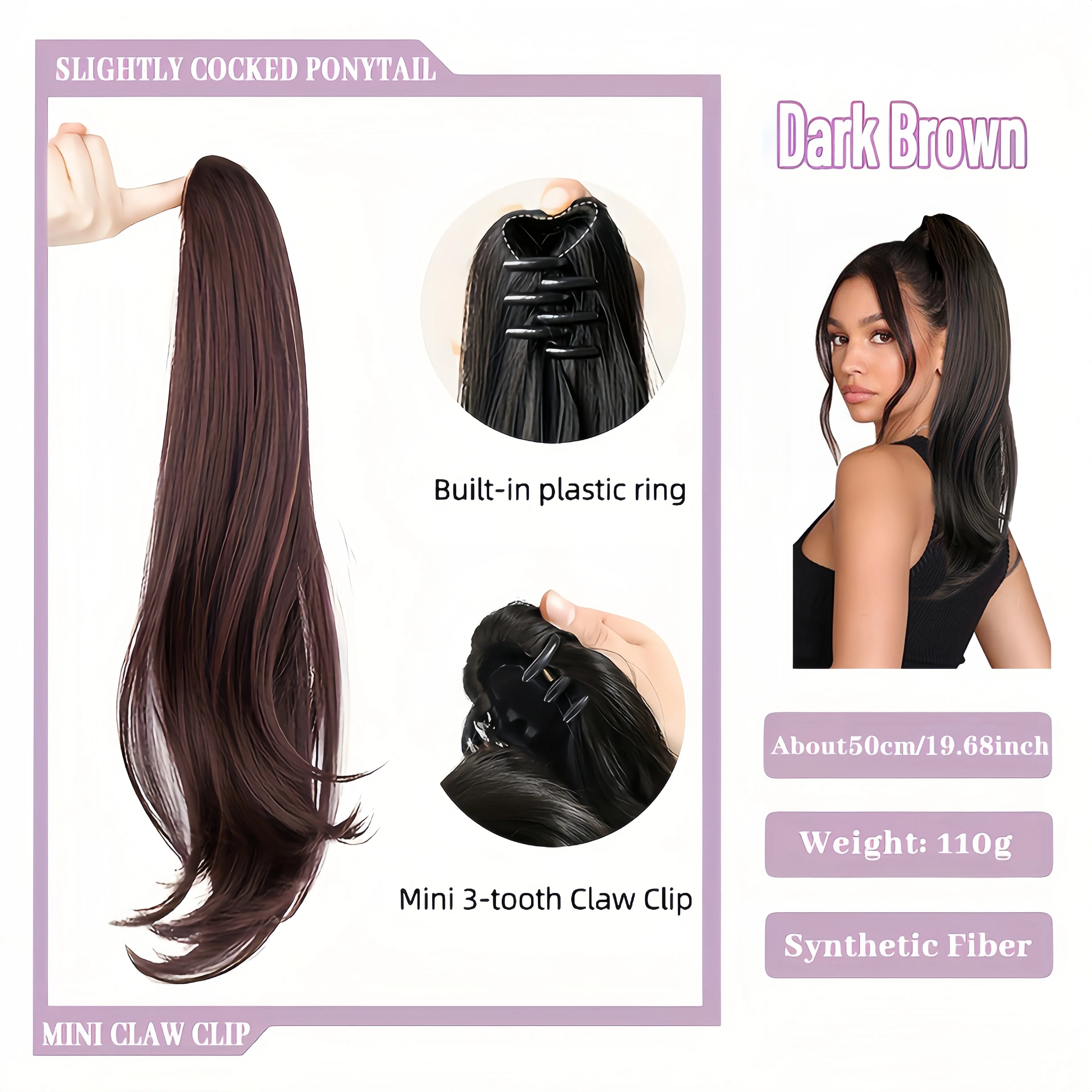 Long Straight Claw Clip Ponytail Extension for Instant Voluminous Hair - 16