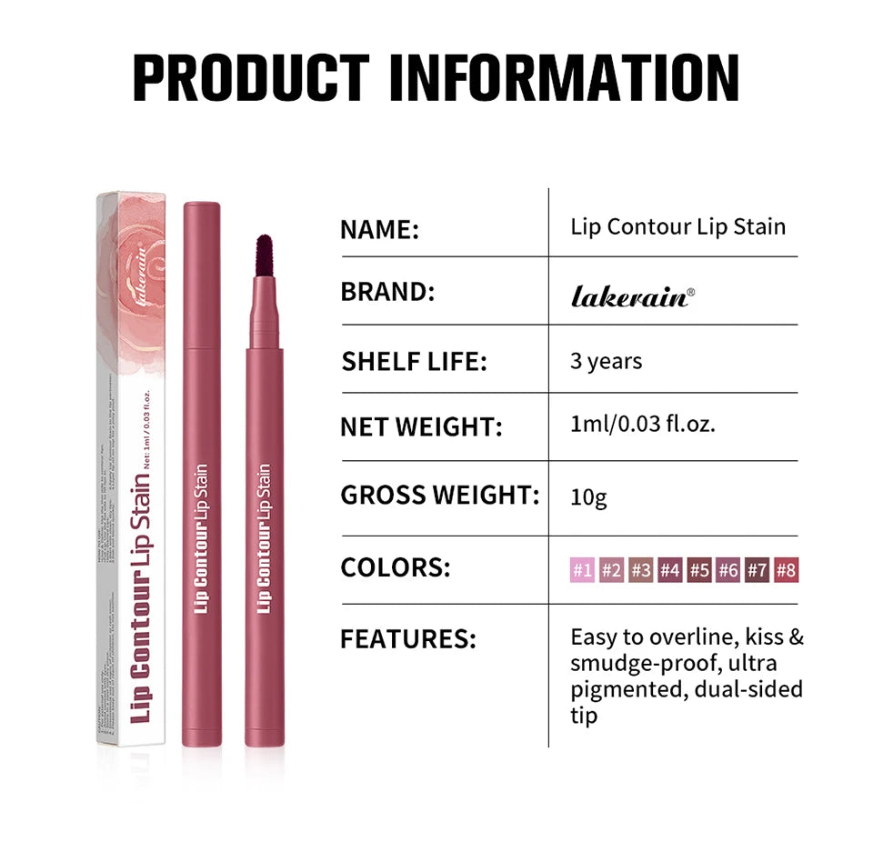 Dual-Sided Lip Contour Stain Pen for Precise Definition and Color