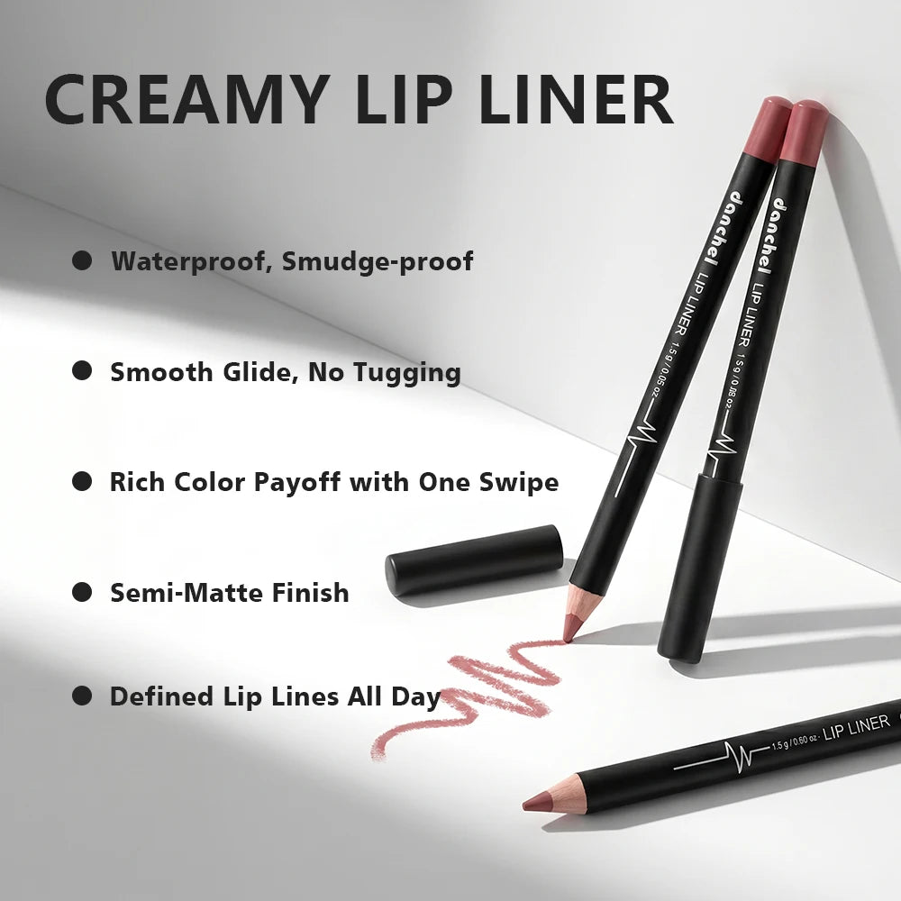 Professional 12-Color Semi-Matte Waterproof Lip Liner Pencil Set - 4