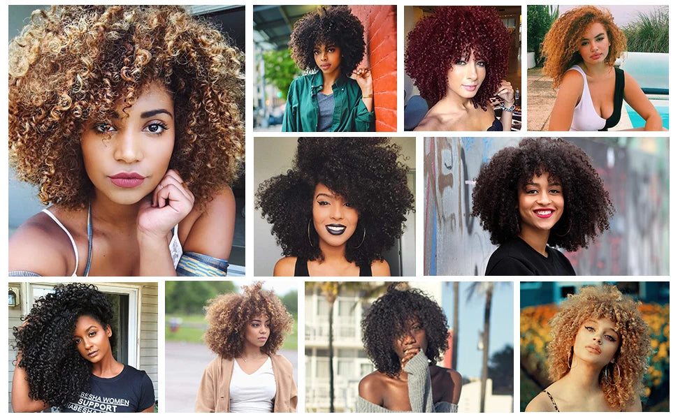 Short Afro Kinky Curly Synthetic Wig with Bangs for Daily Hair Styling