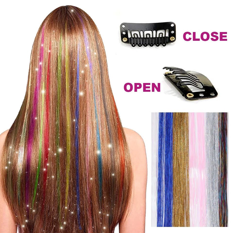 24-Inch Glitter Tinsel Clip-In Hair Extensions for Parties - 2