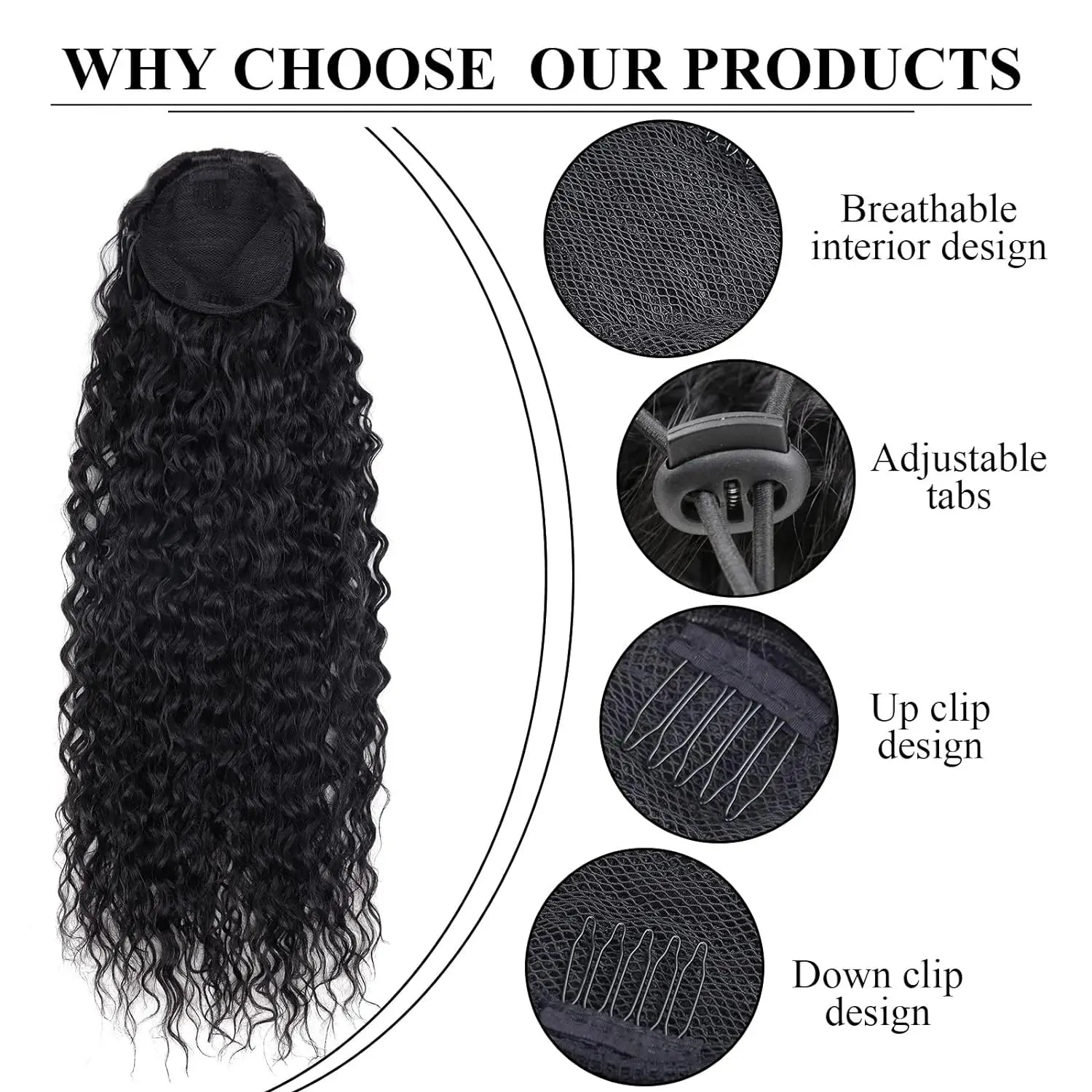 Long Water Wave Curly Drawstring Ponytail Hair Extension for Daily Style - 2