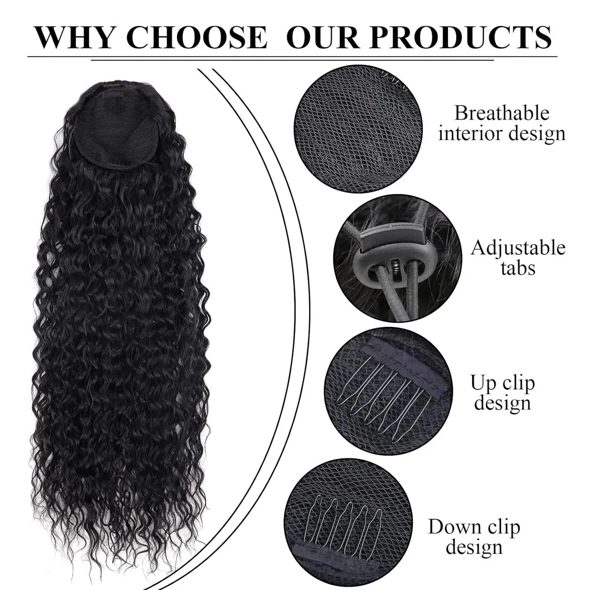 Long Water Wave Curly Drawstring Ponytail Hair Extension for Daily Style
