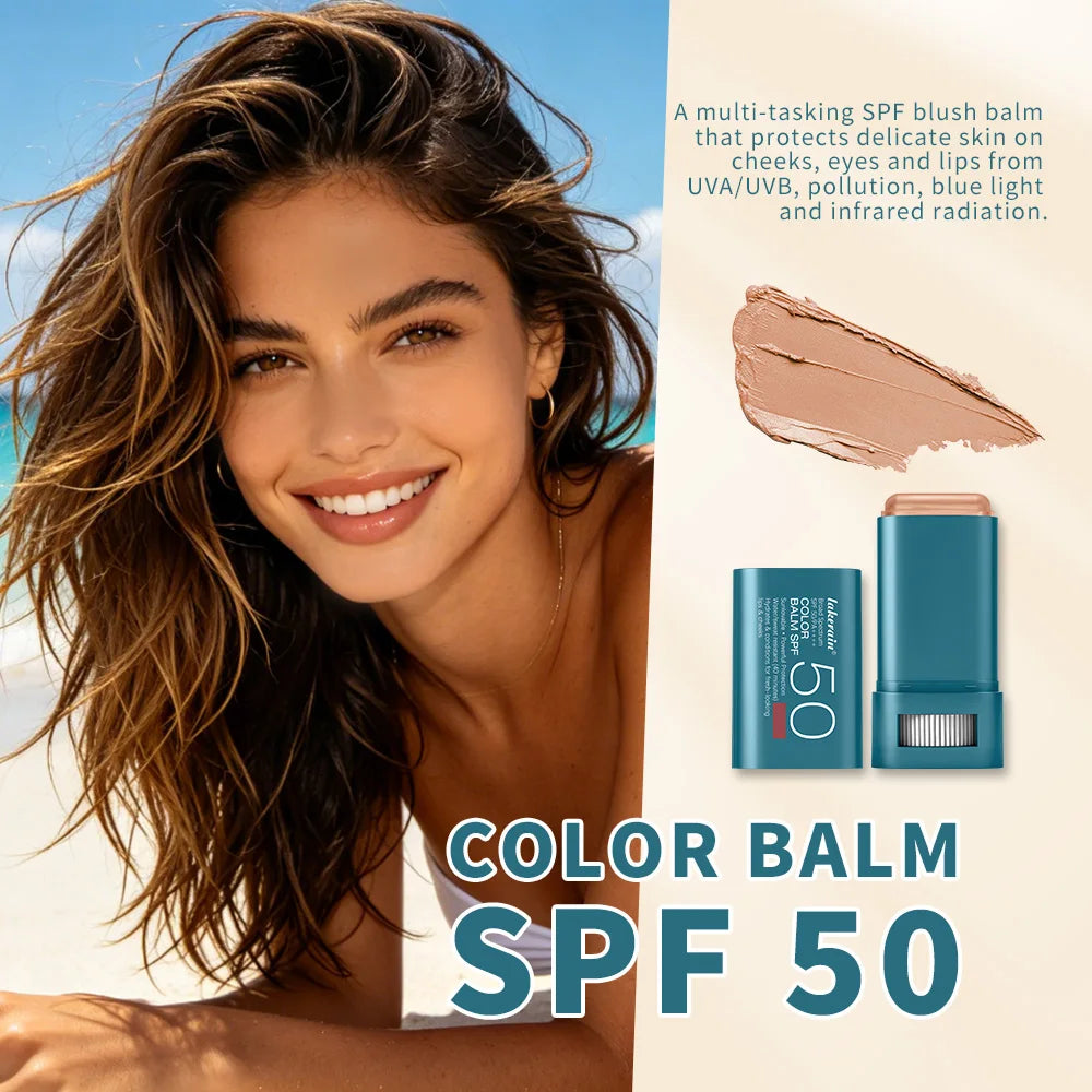 Hydrating SPF 50 Tinted Blush Balm Stick for Natural Sun Protection