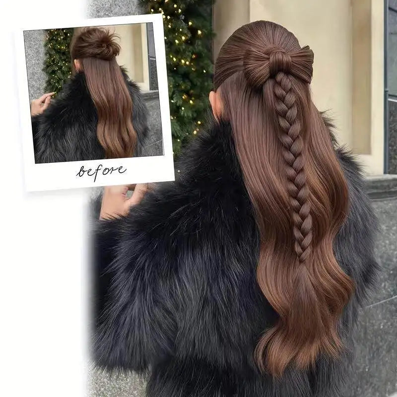 18-Inch Braided Ponytail Extension with Elegant Bow