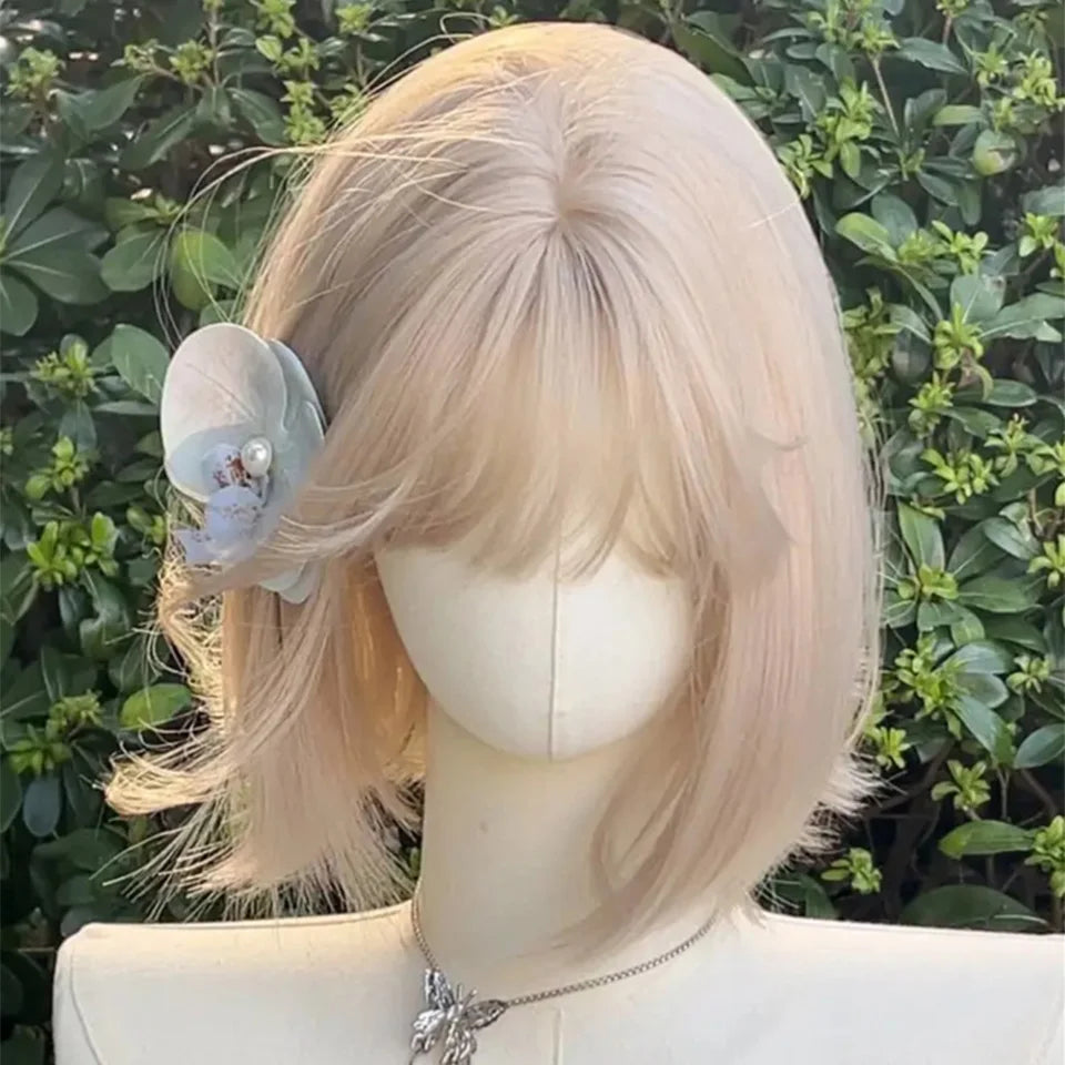Short Curly Bob Wig with Bangs for Cosplay and Daily Wear