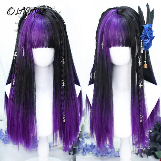 Long Straight Cosplay Wig with Bangs for Parties and Halloween