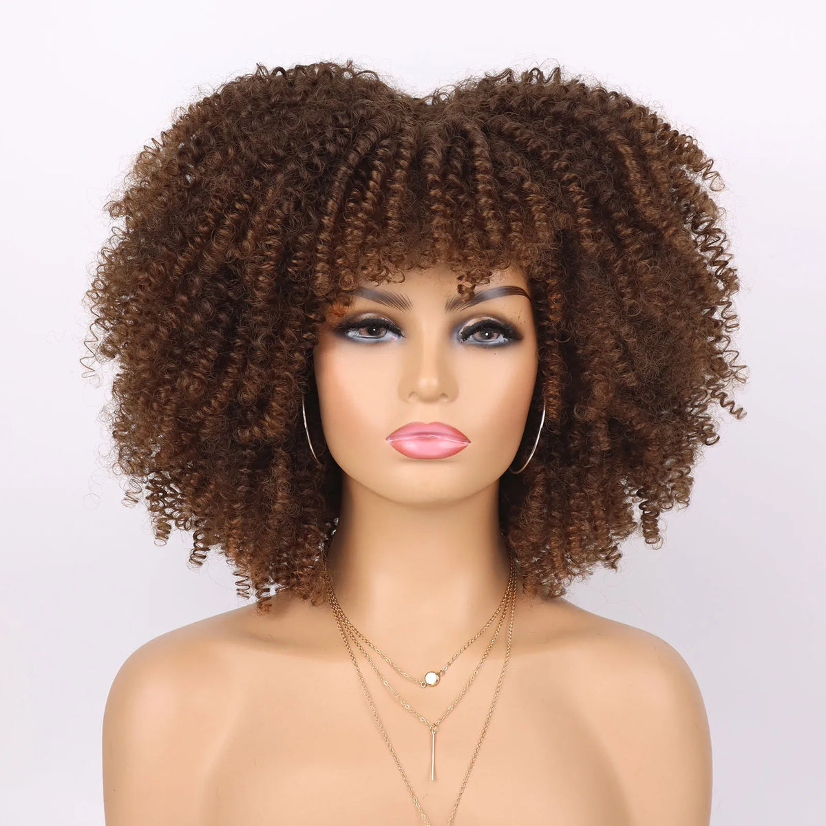 Short Kinky Curly Afro Wig with Bangs for Daily Wear
