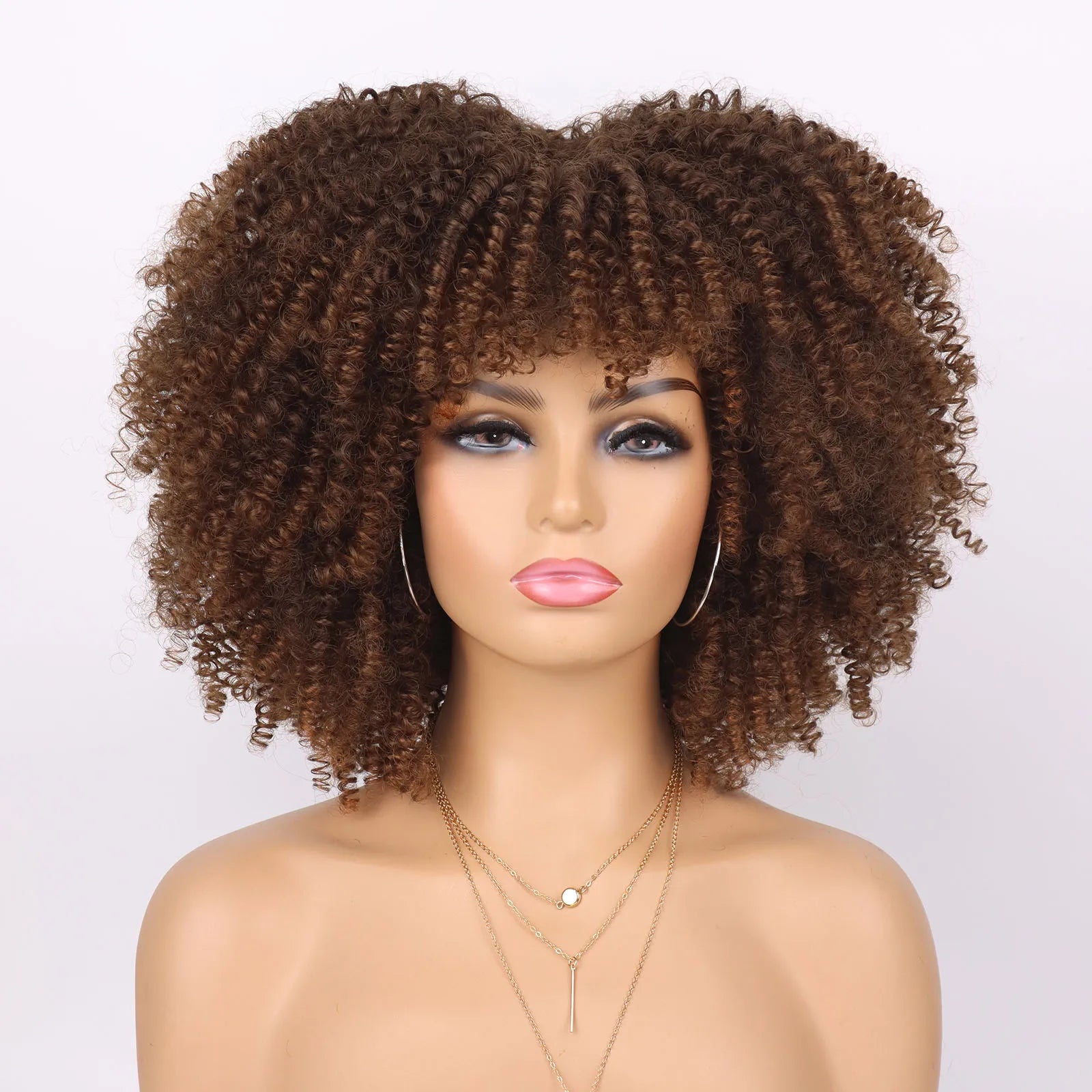 Short Kinky Curly Afro Wig with Bangs for Women - 18