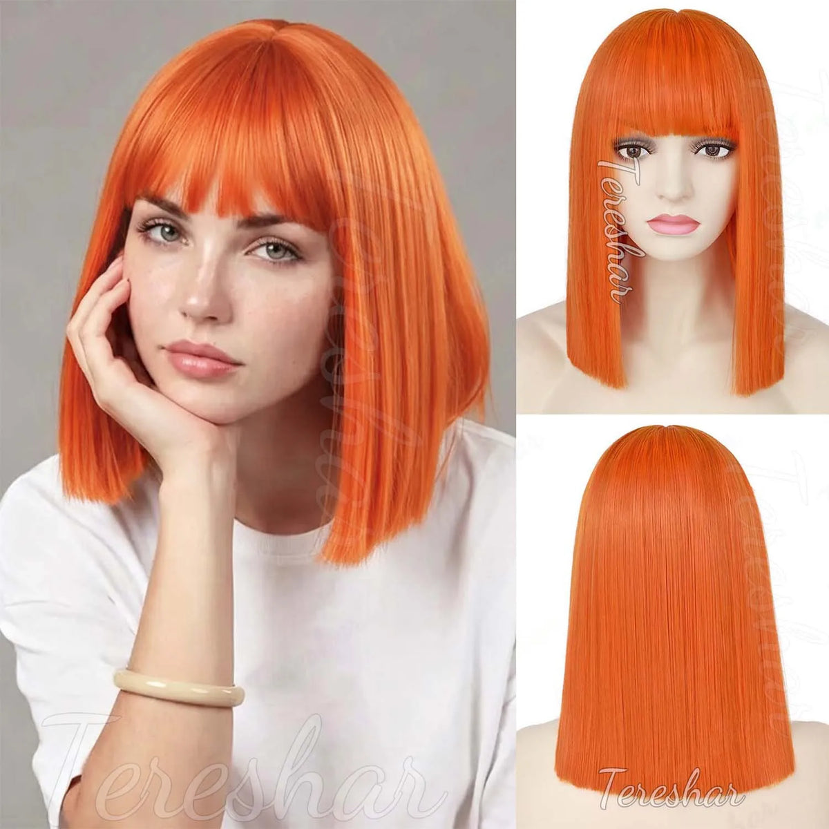 Short Straight Bob Wig with Bangs for Daily Wear and Costume Parties