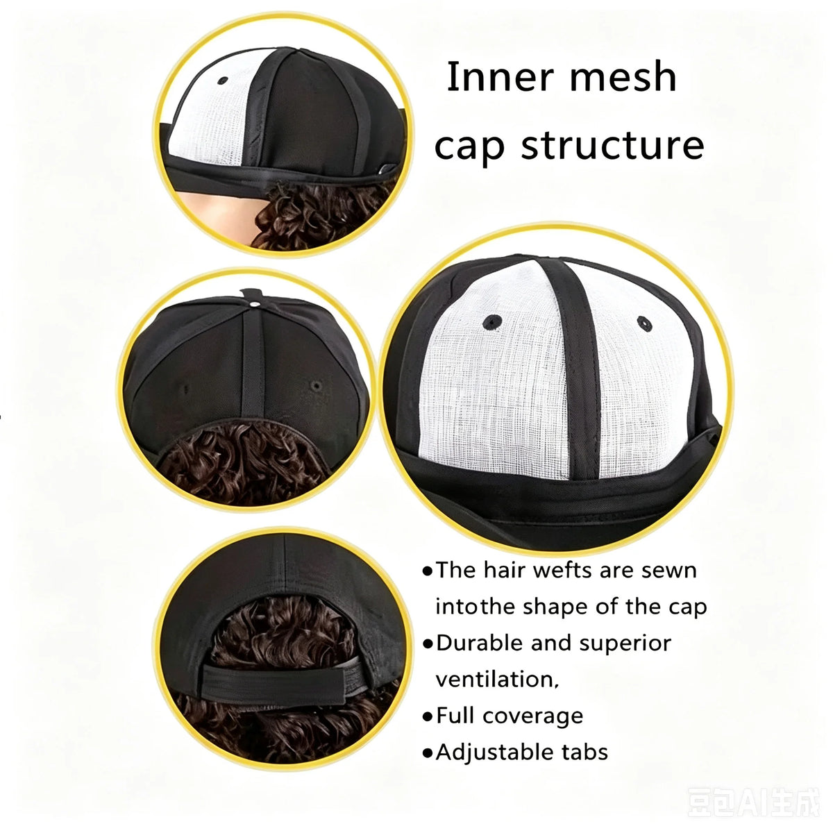 Long Curly Hair Wig with Integrated Baseball Cap for Easy Styling