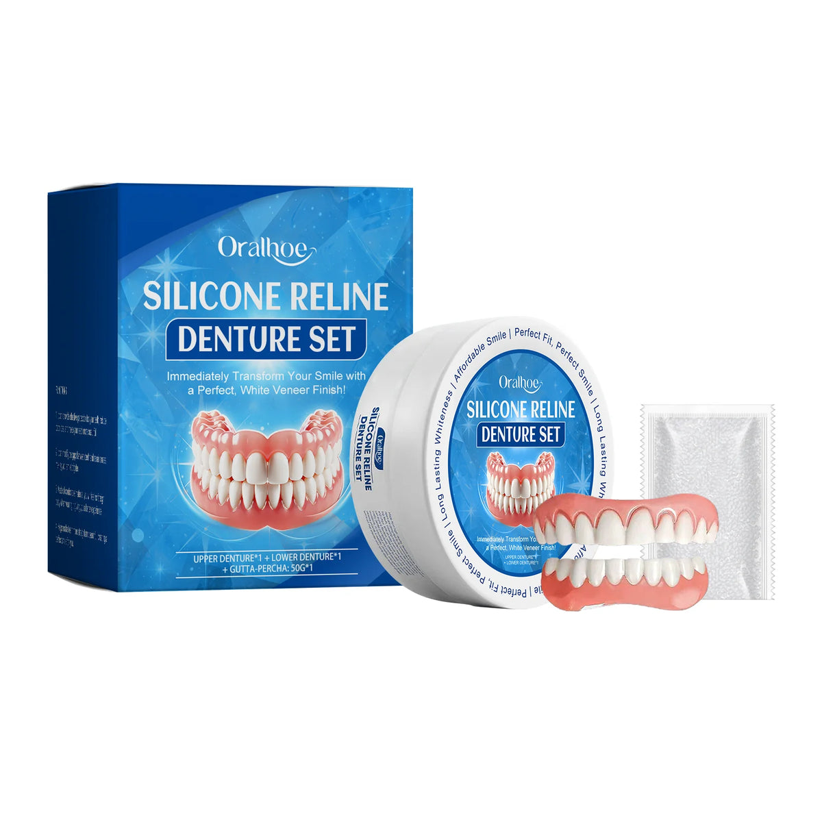 Temporary Silicone Snap-On Smile Denture Set for Instant Whitening
