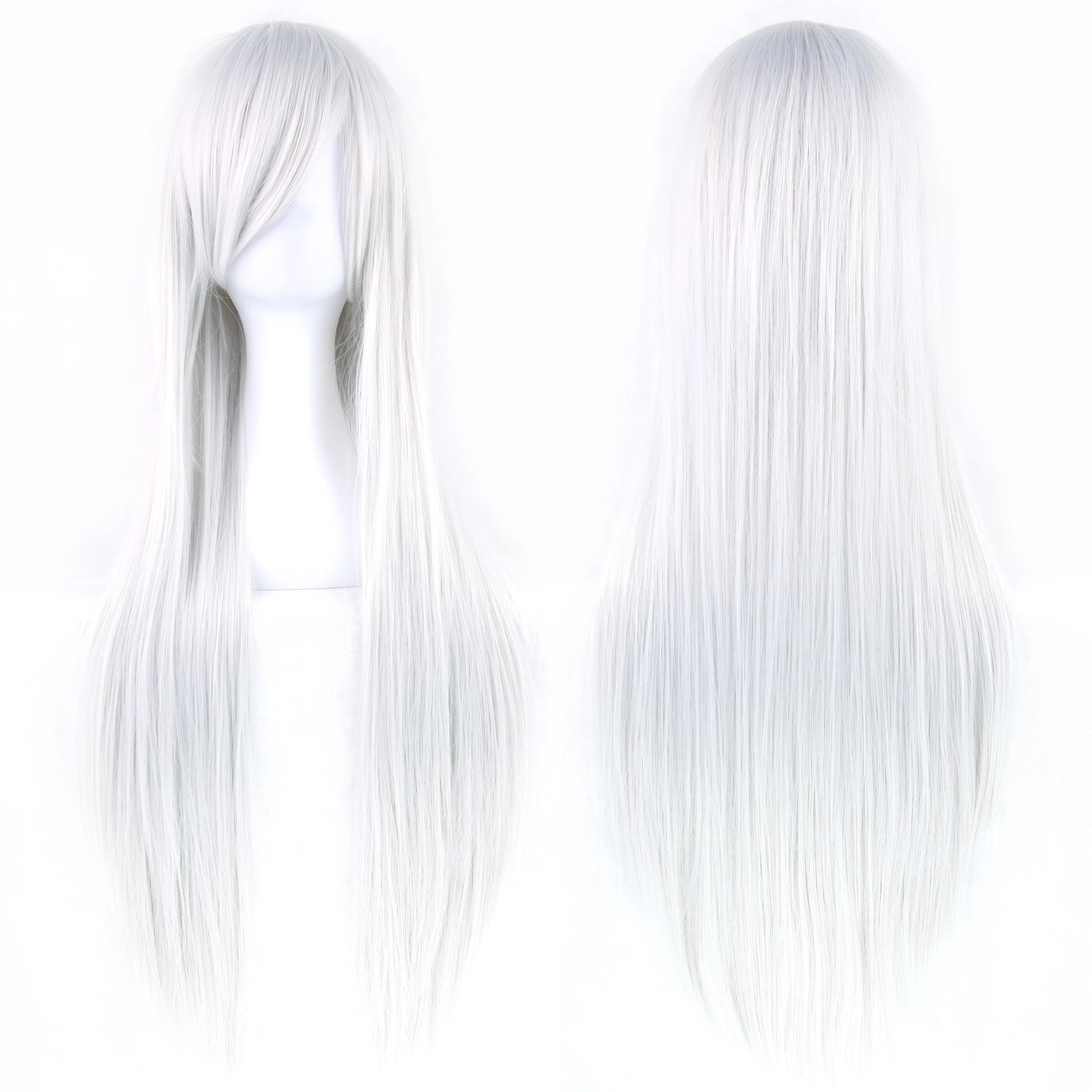 Long Straight White Cosplay Wig with Bangs for Halloween Costume Parties - 11