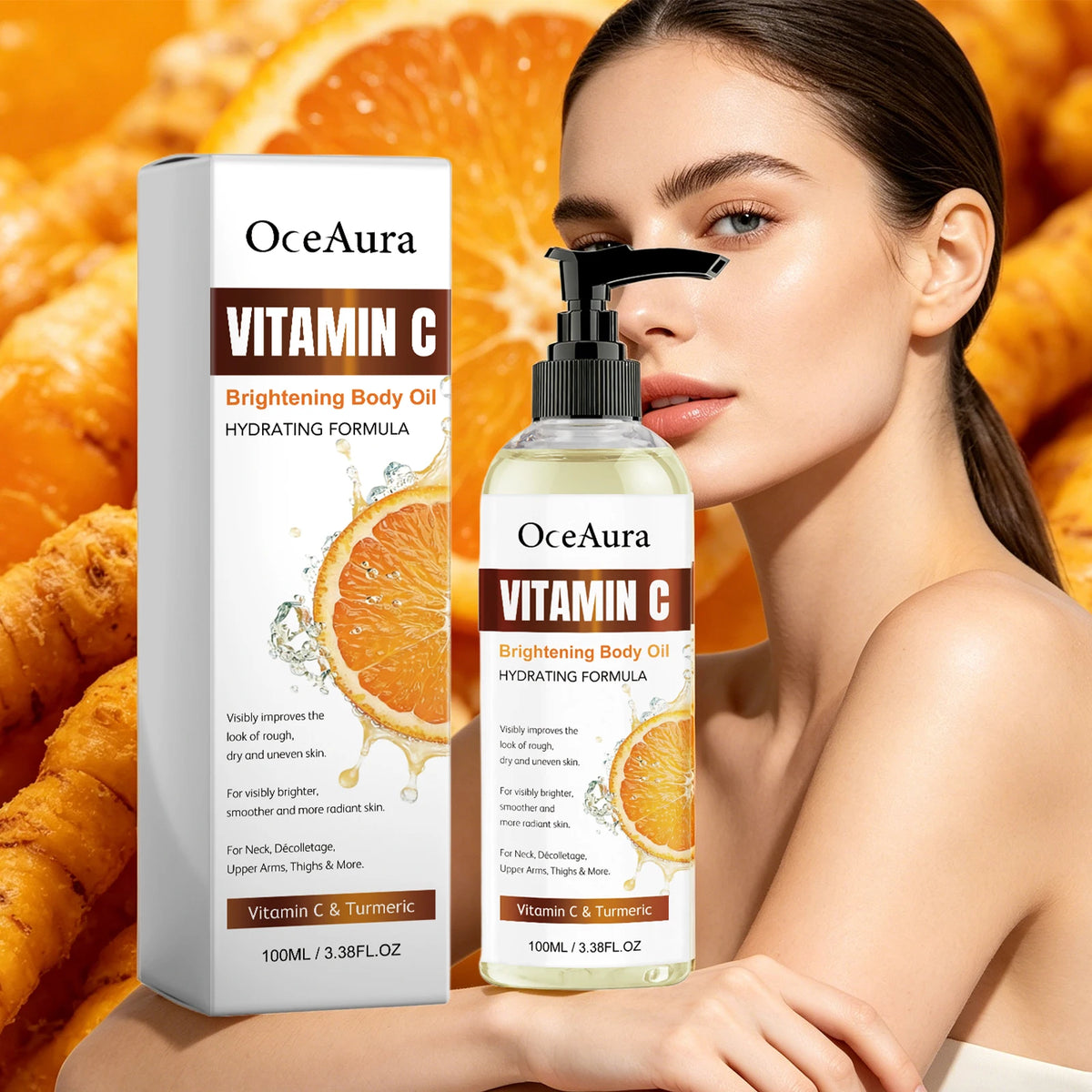 Turmeric and Vitamin C Brightening Body Oil for Hydrated Glowing Skin