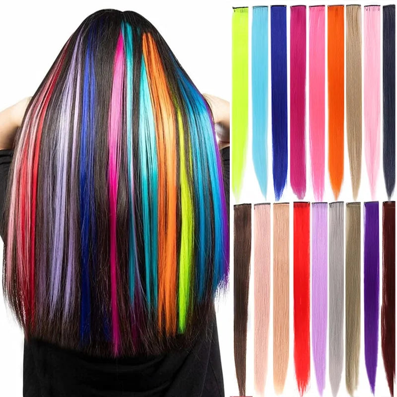 24-Inch Colorful Clip-In Hair Extensions for Highlights and Parties - 1