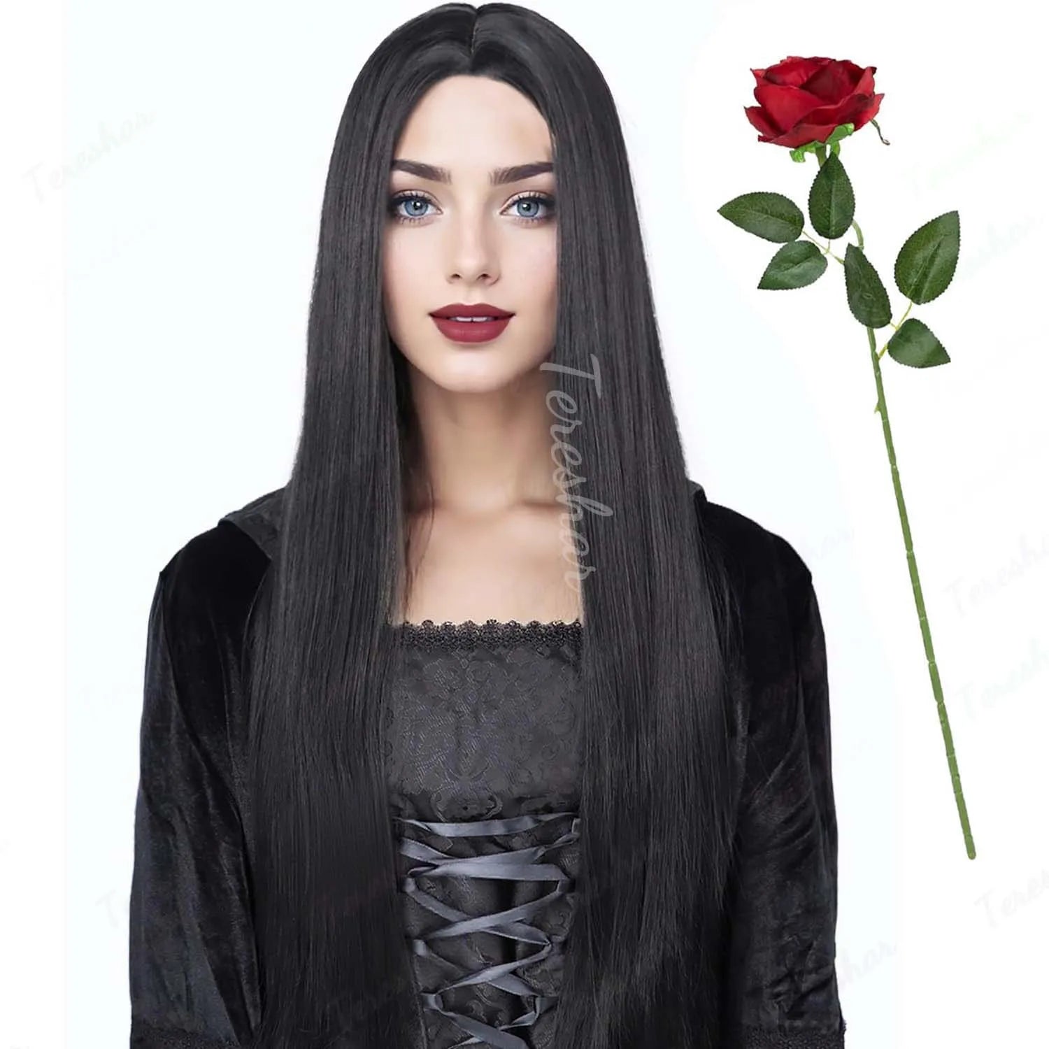 Long Straight Black Costume Wig for Halloween and Cosplay Events - 10