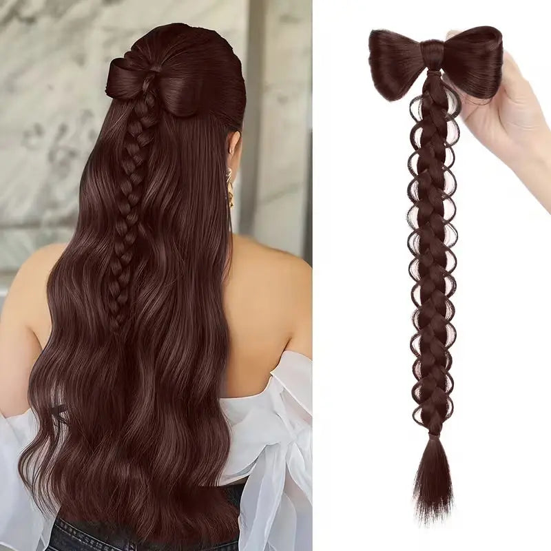 18-Inch Braided Ponytail Extension with Elegant Bow - 8