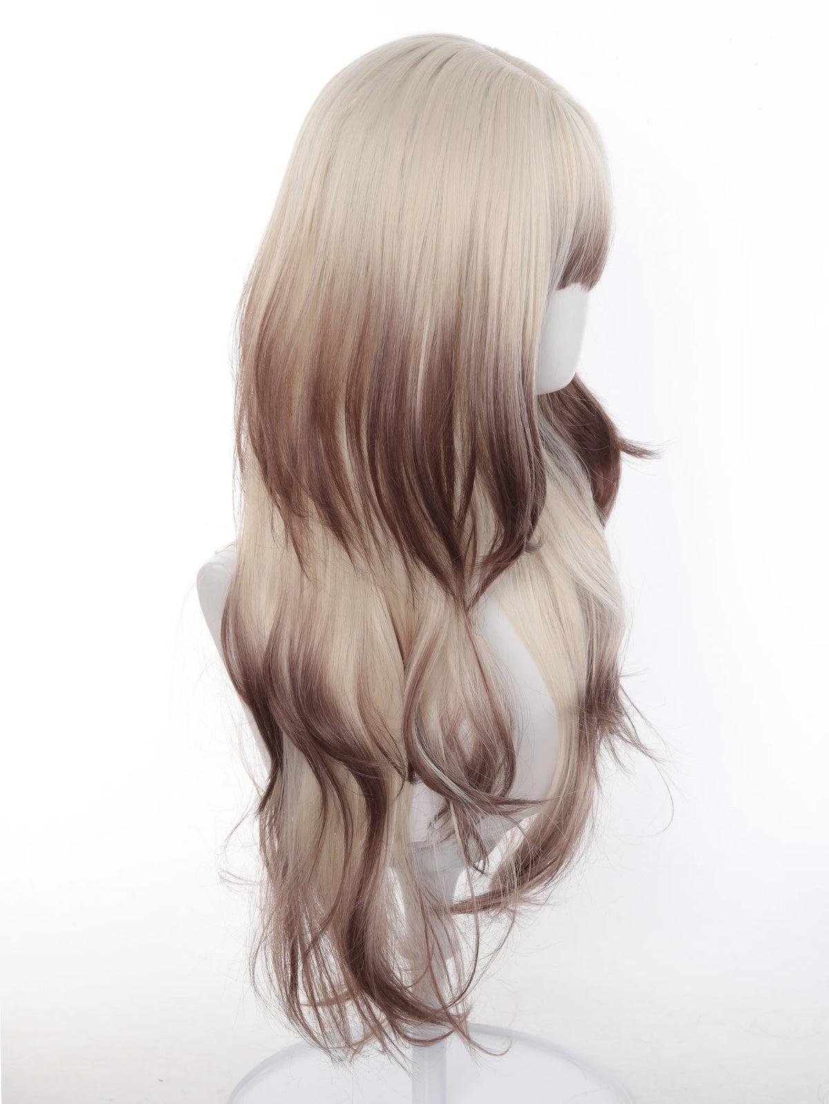 Long Ombre Blonde and Brown Synthetic Wig with Bangs for Daily Wear