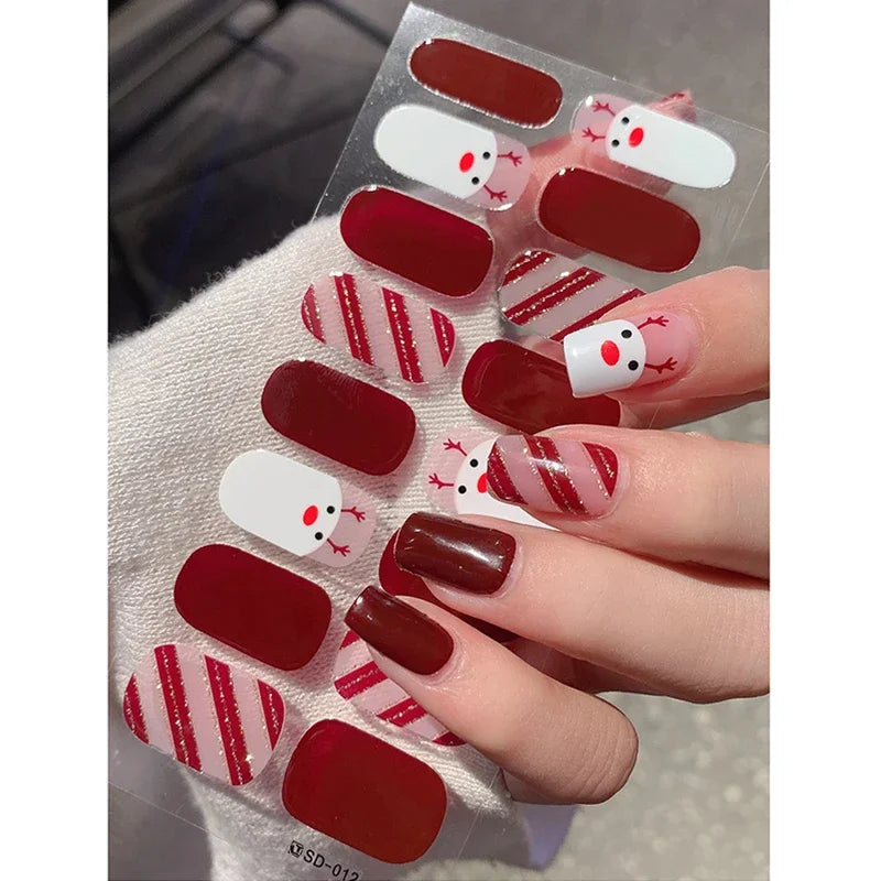 Festive Winter Snowflake Semi-Cured Gel Nail Wraps for Holiday Manicures