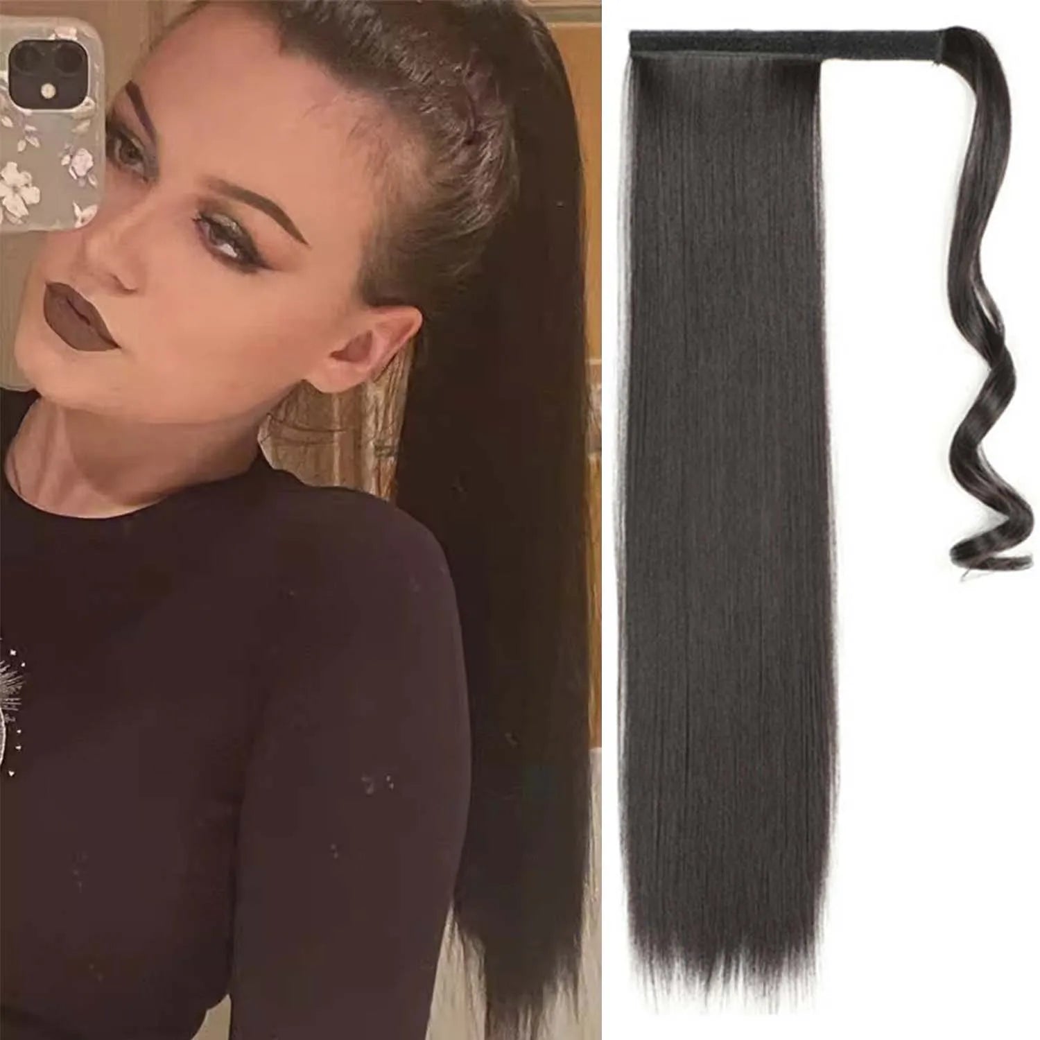 24 Inch Long Straight Wrap Around Ponytail Hair Extension for Women - 25