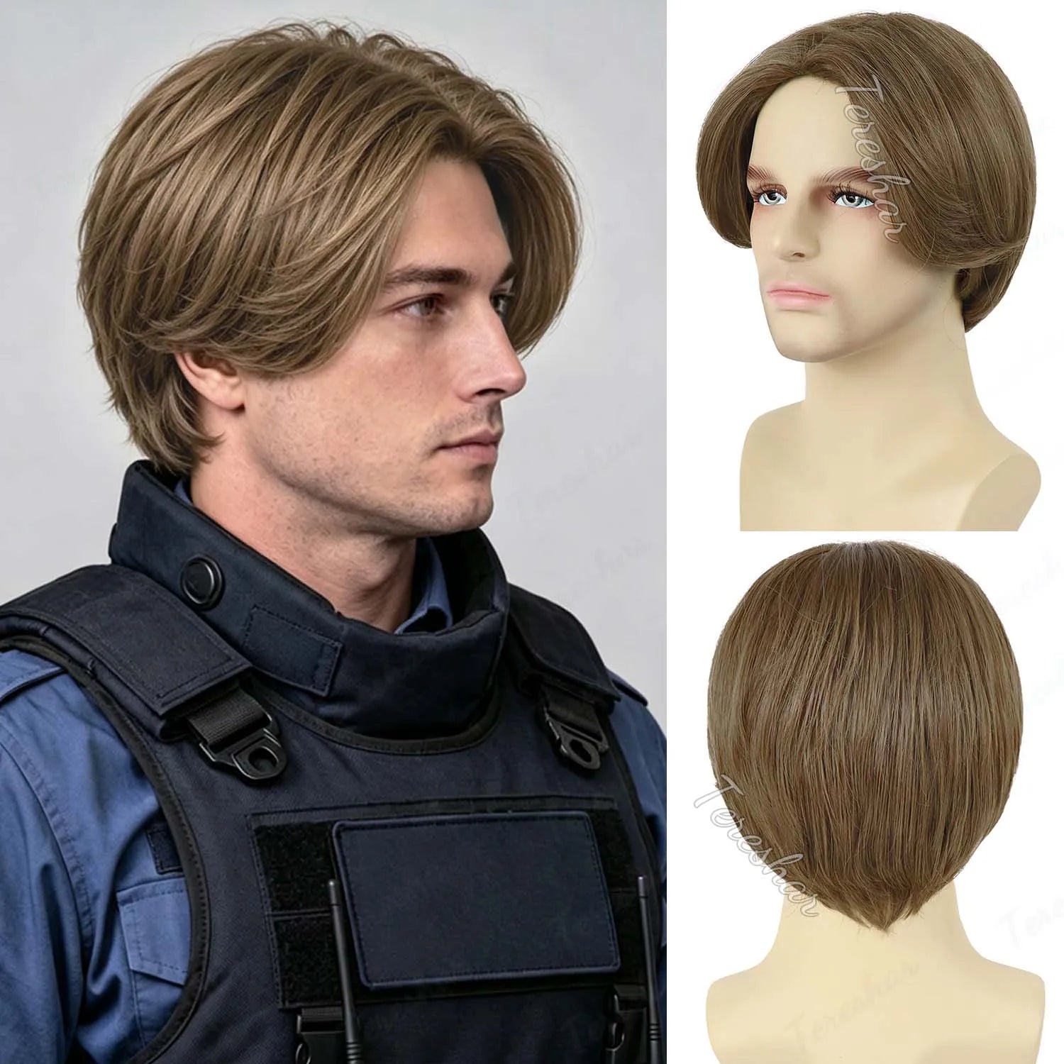 Short Straight Layered Men's Wig for Cosplay Party and Daily Wear - 14