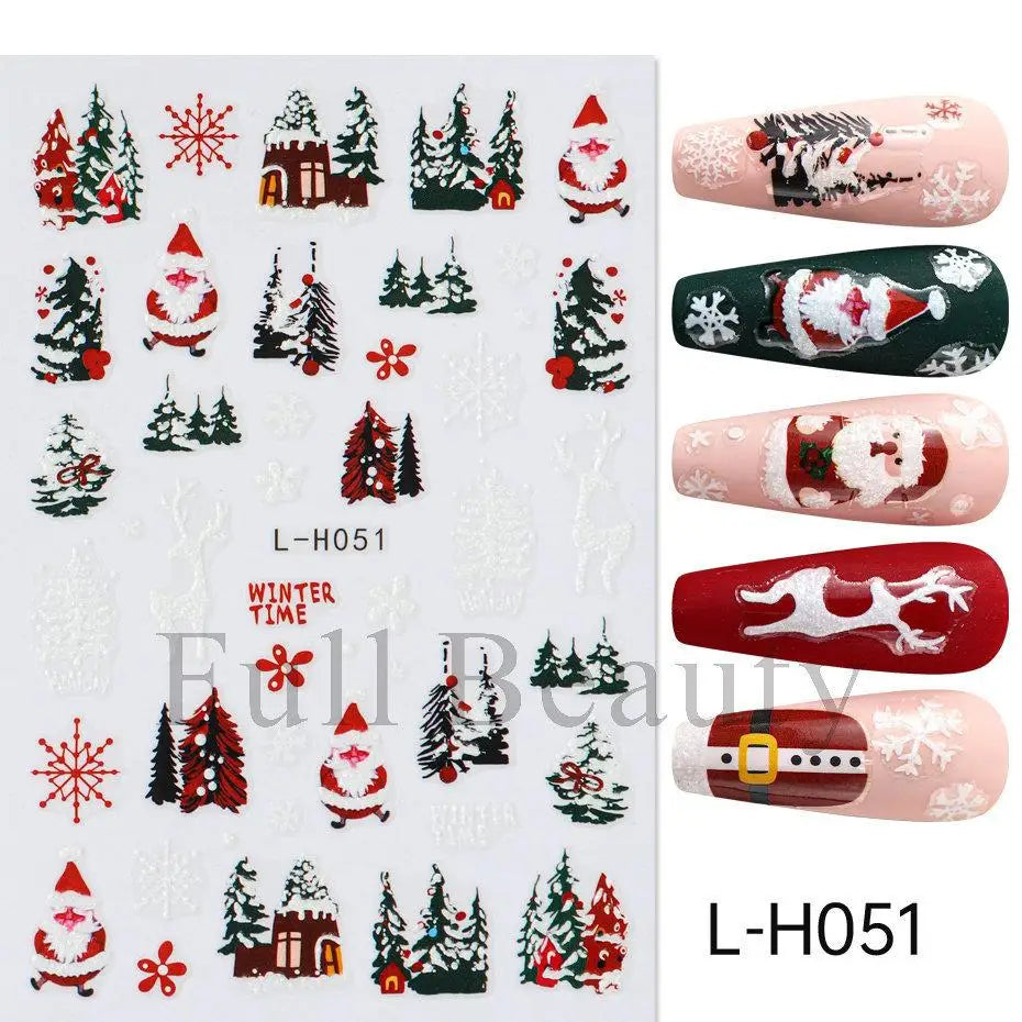 Festive 3D Christmas Nail Art Stickers for Holiday Manicure Decorations