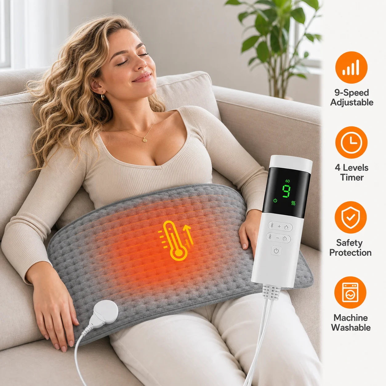 Electric Heating Pad for Back and Body Pain Relief with 9 Heat Settings - 1
