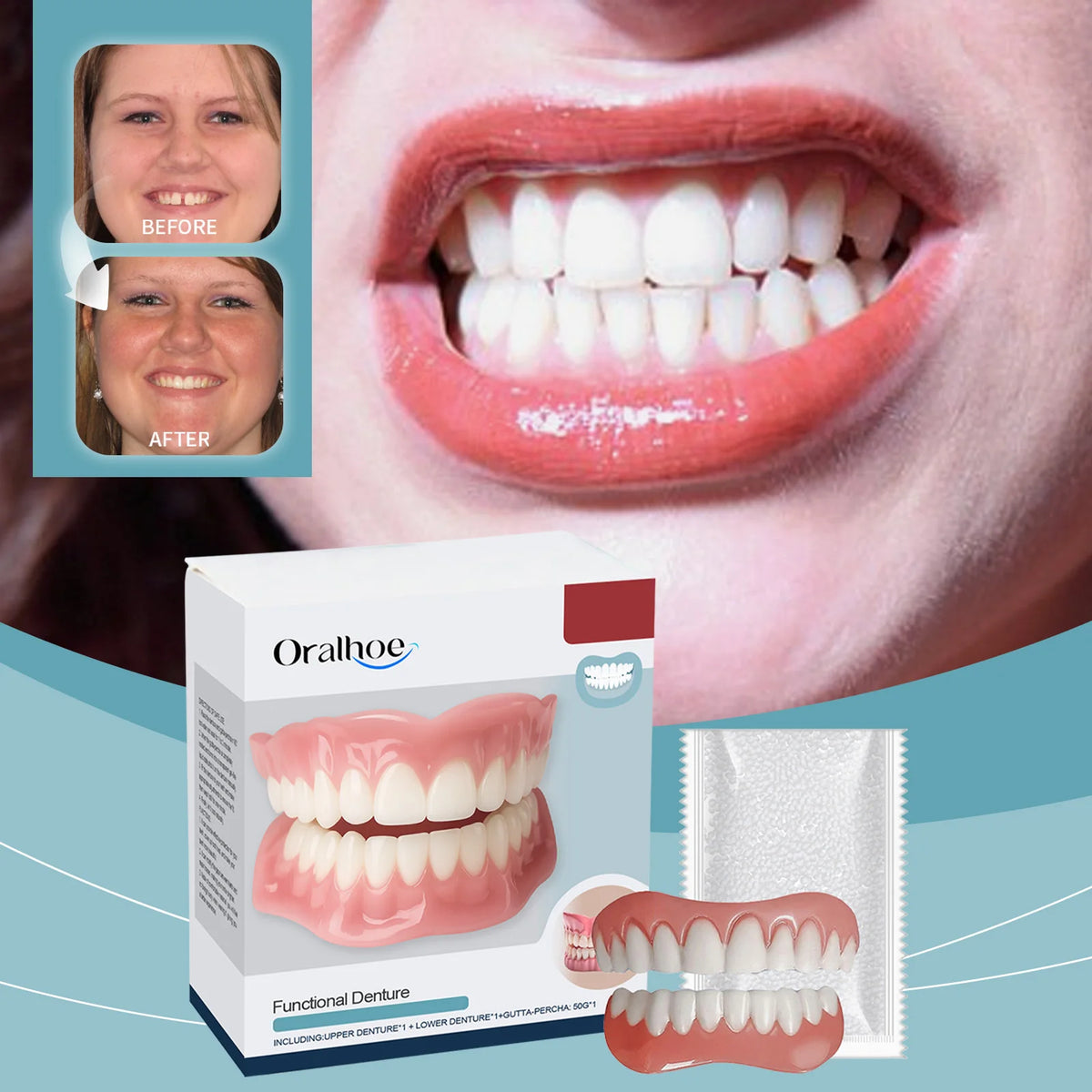 Soft Silicone Denture Kit for Tooth Gap Repair and Natural Smile Restoration