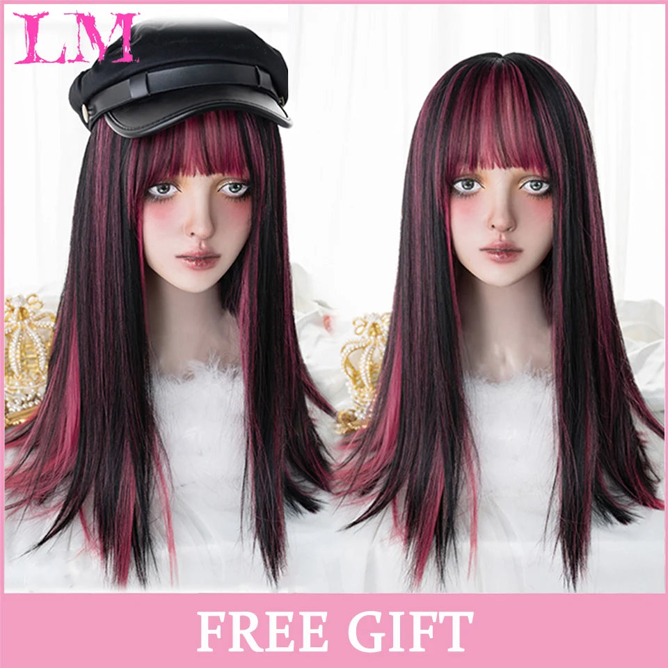 24-Inch Long Pink Cosplay Wig for Costumes