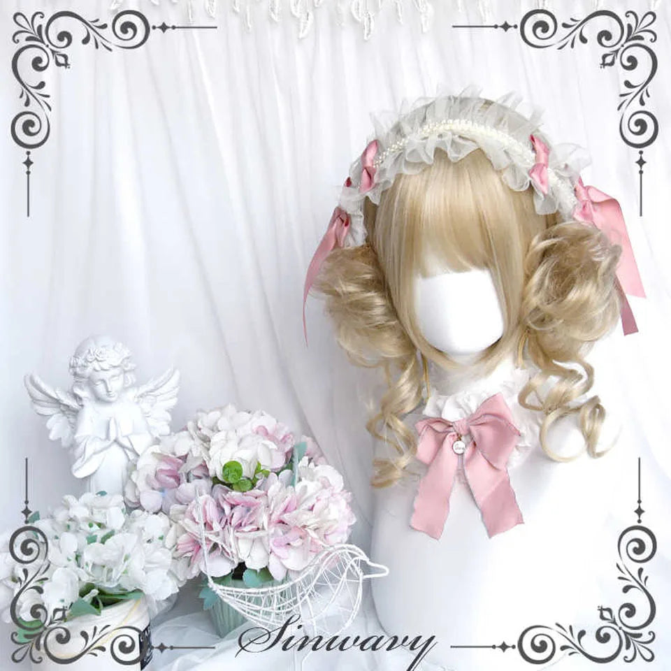 Short Blonde Wavy Bob Wig with Ponytails for Cosplay and Lolita Style - 2