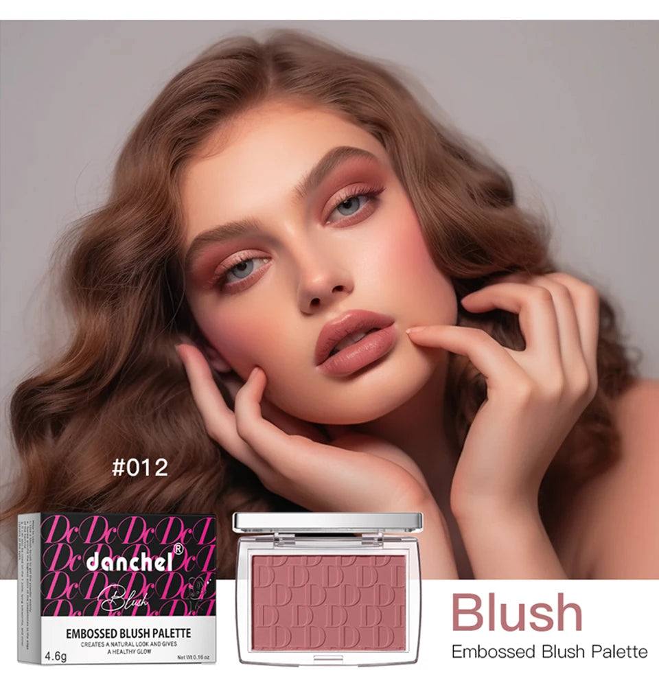 Embossed Matte Face Blush Palette with Professional Application Brush - 8