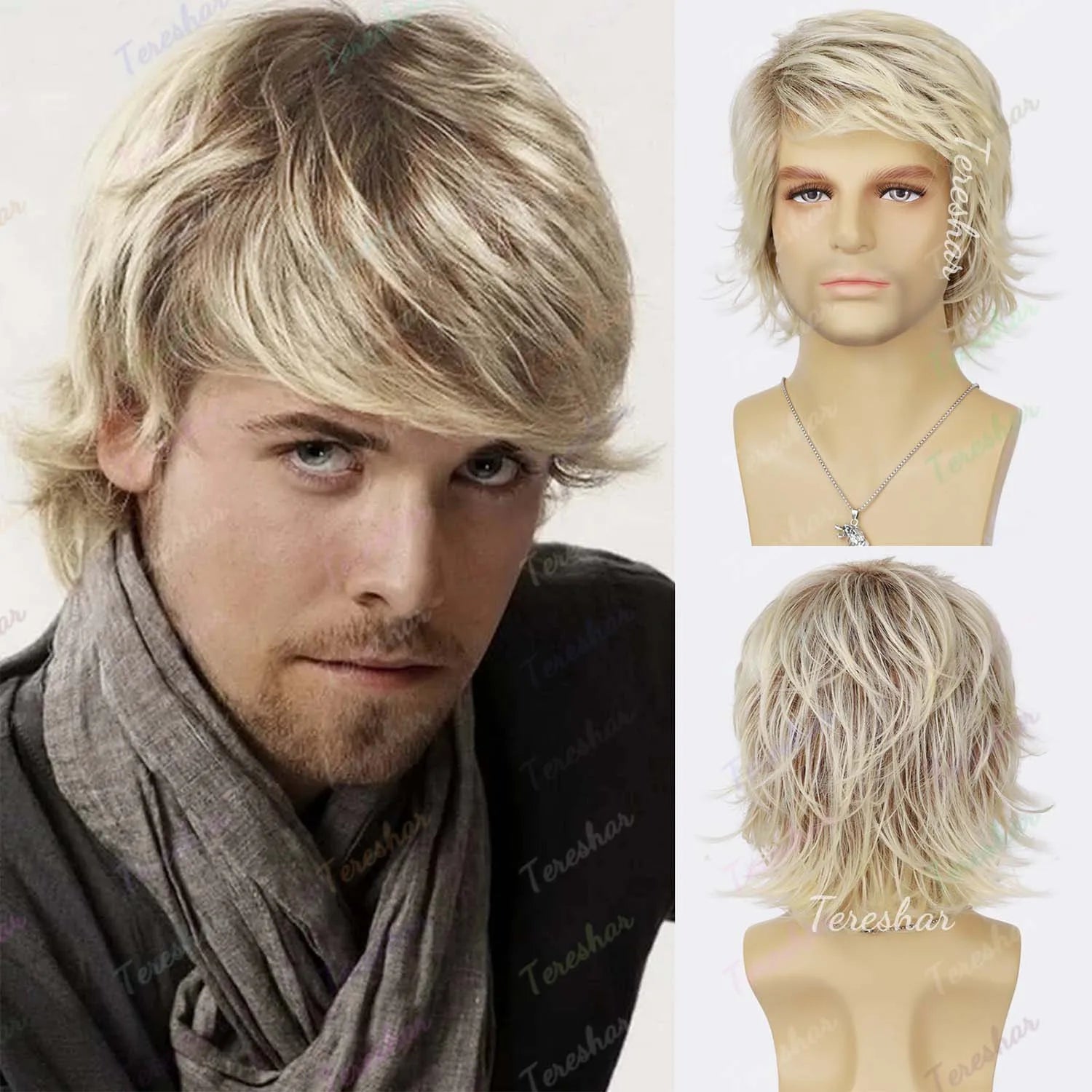 Short Curly Layered Synthetic Wig for Men Cosplay and Daily Style - 16