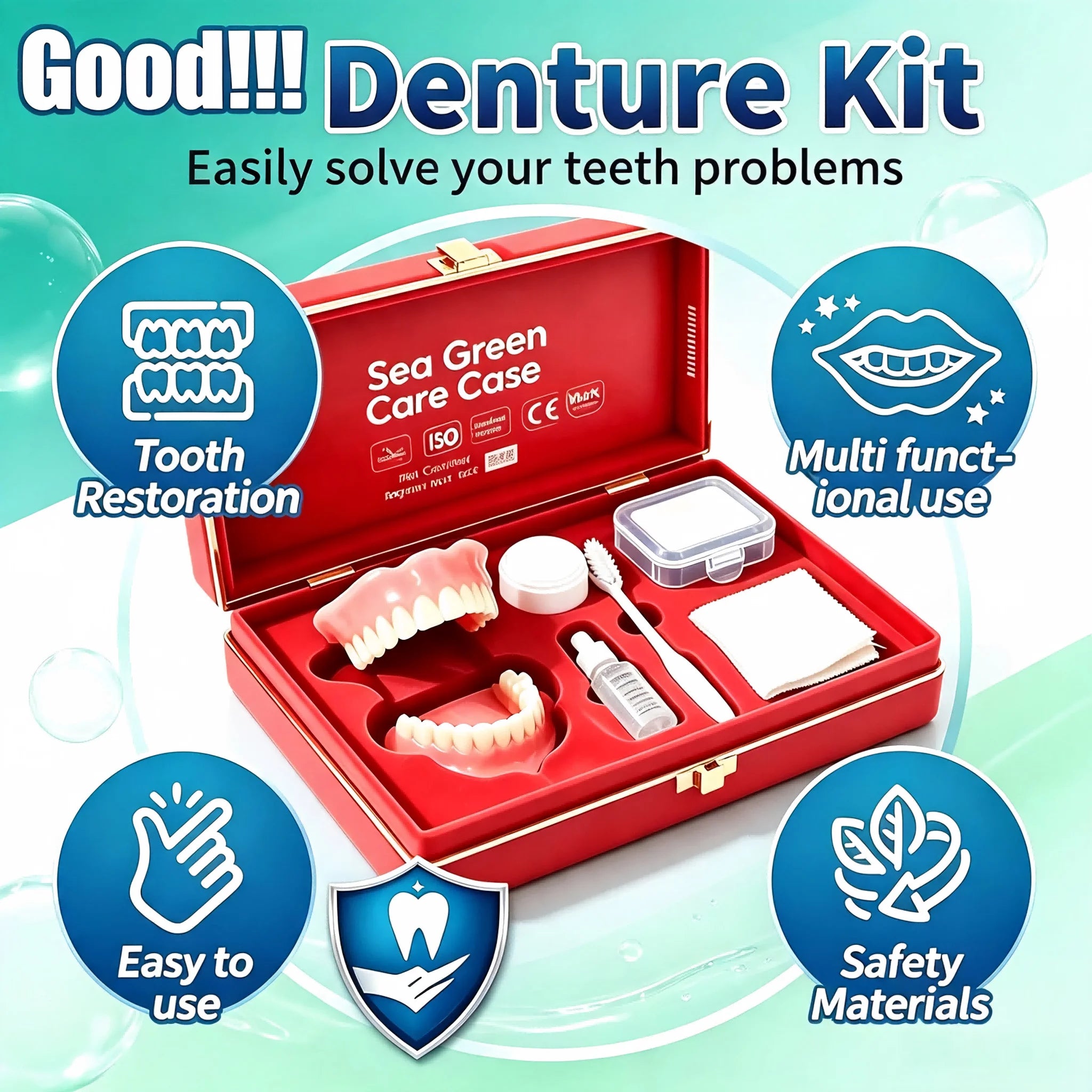 Full Mouth Denture Care Set with Storage Case and Cleaning Tools - 3