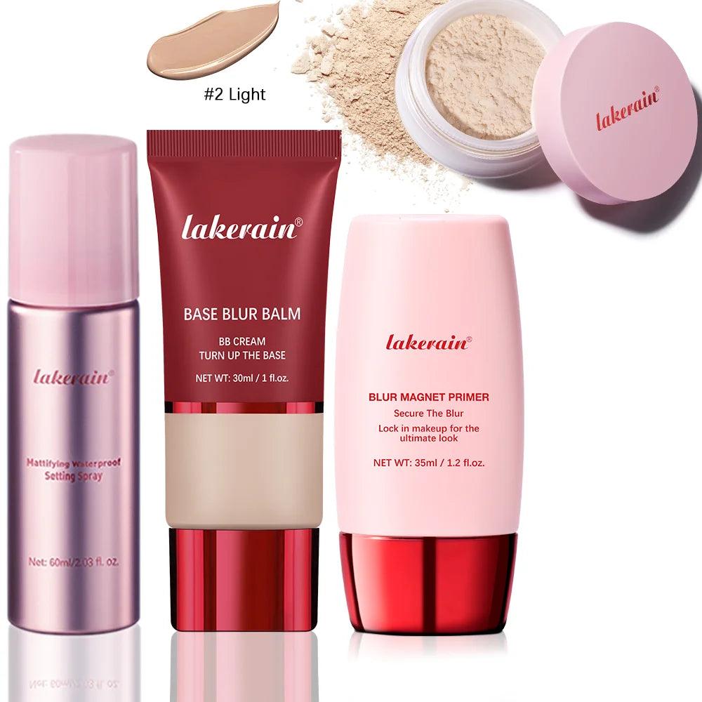 Professional Face Makeup Base and Setting Set for Long Lasting Matte Look