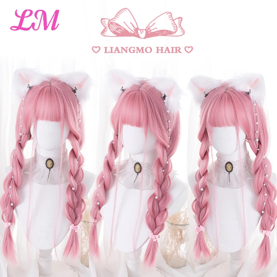 24-Inch Long Pink Cosplay Wig for Costumes