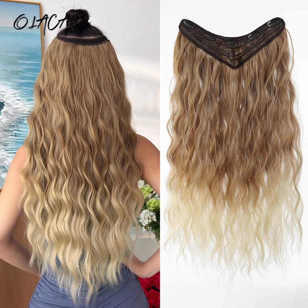24-Inch V-Shaped Wavy Clip-In Hair Extensions for Instant Volume - 1