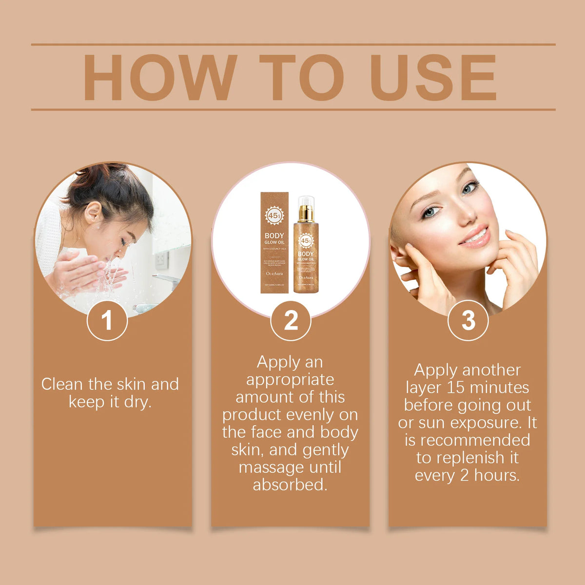 SPF 45 Shimmering Body Glow Oil for Sun Protection and Moisturized Skin