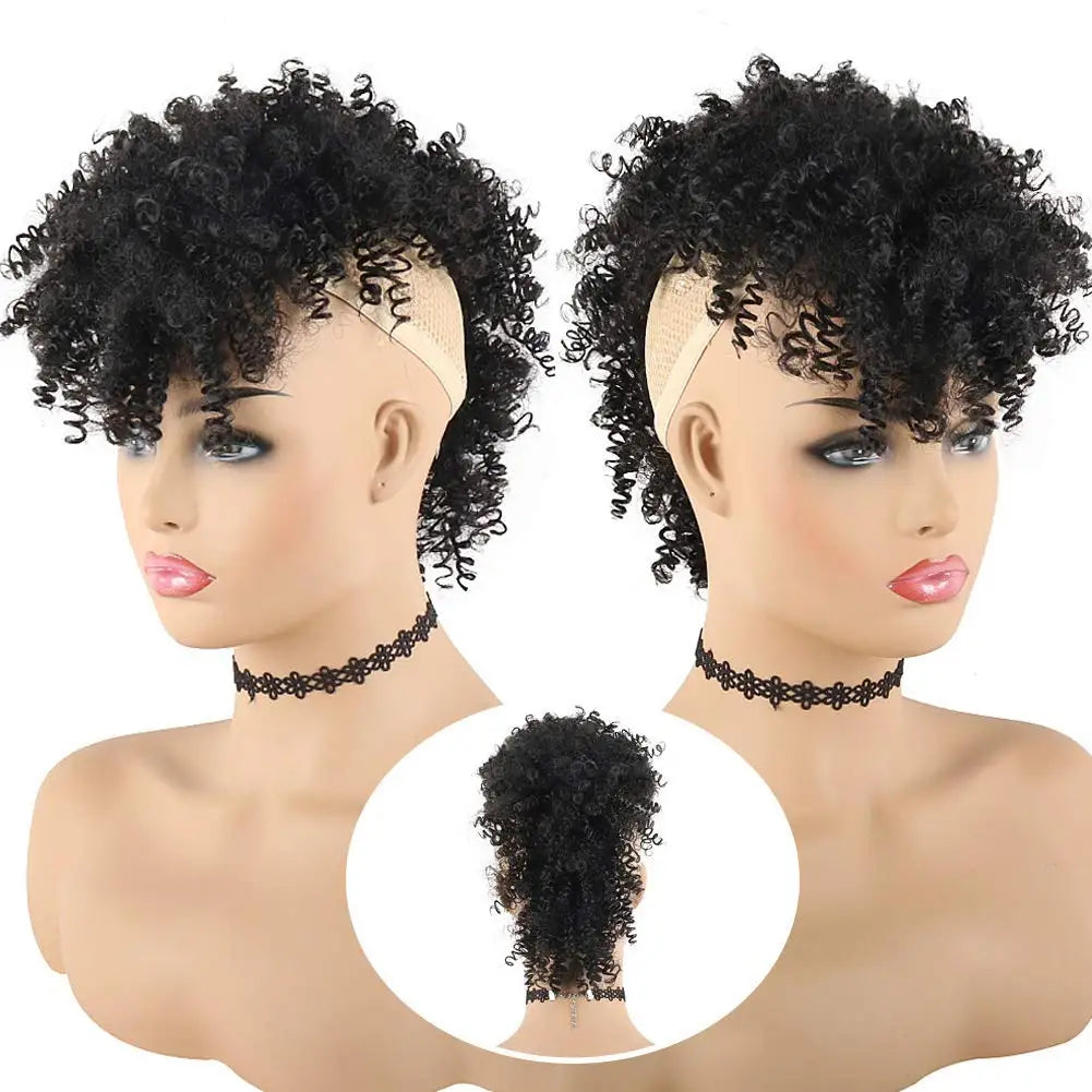 Curly Afro Mohawk Ponytail with Bangs Clip-In