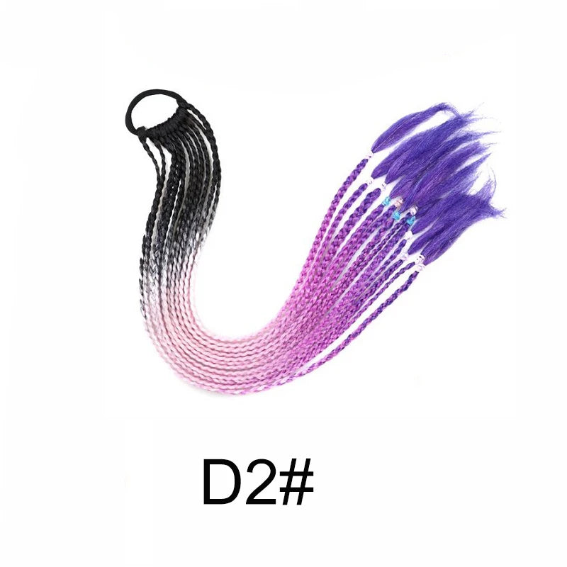 24-Inch Rainbow Braided Ponytail Extension for Vibrant Styles - 16