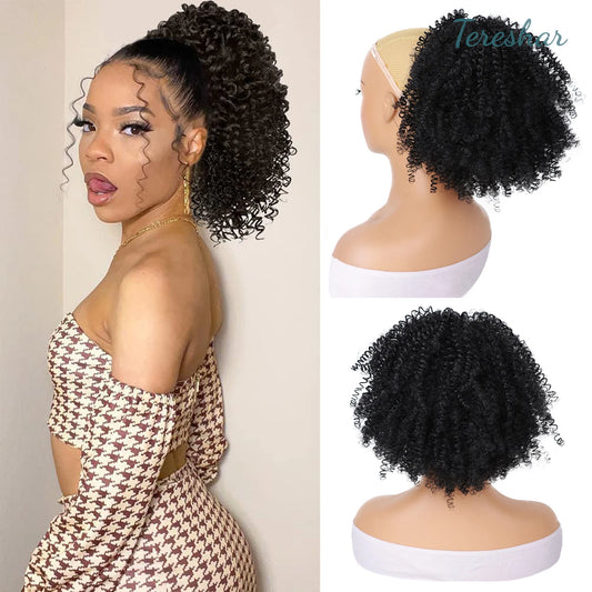 Short Kinky Curly Afro Ponytail Extension with Drawstring and Clips