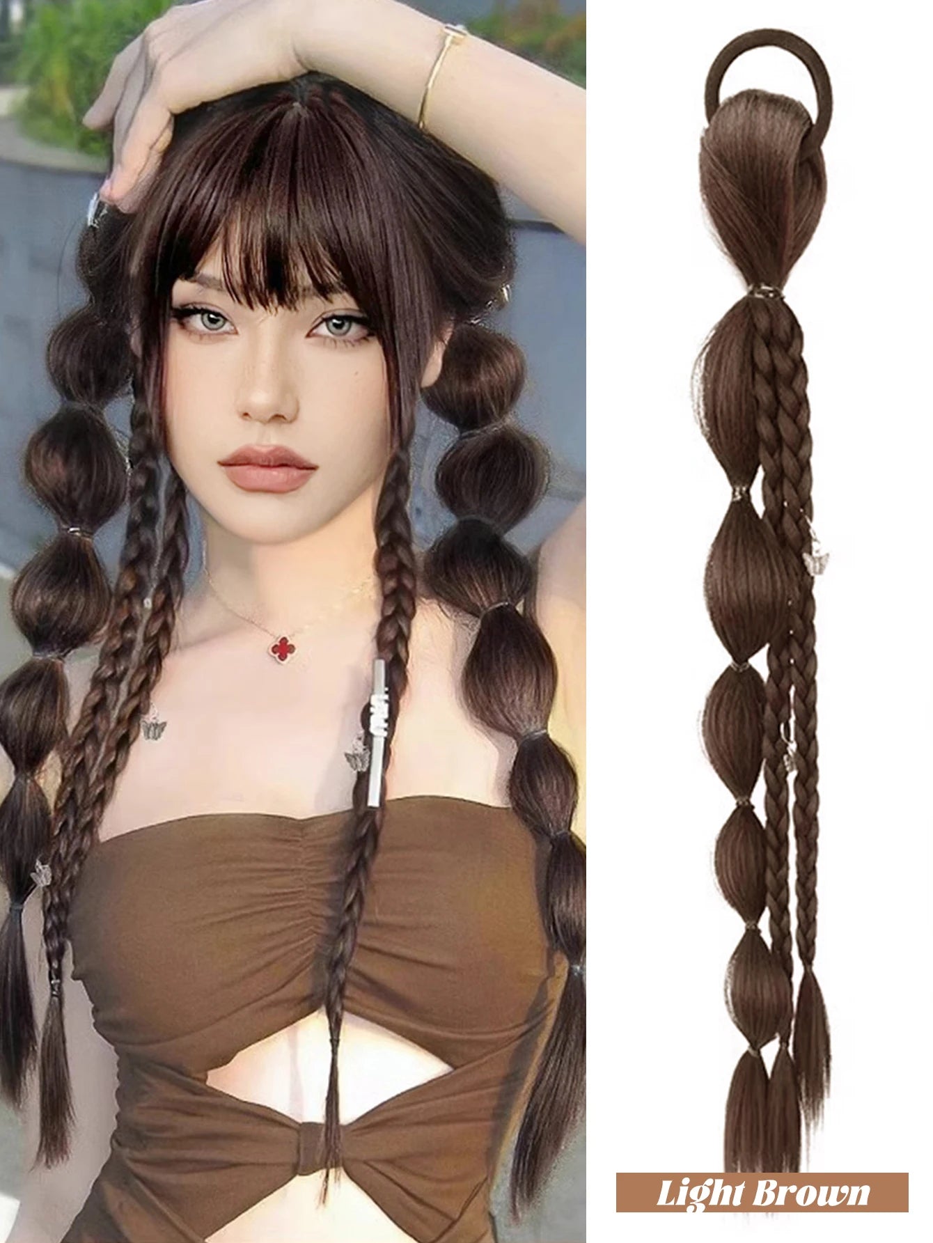 18-Inch Synthetic Bubble Braid Ponytail Extension with Rubber Band - 12