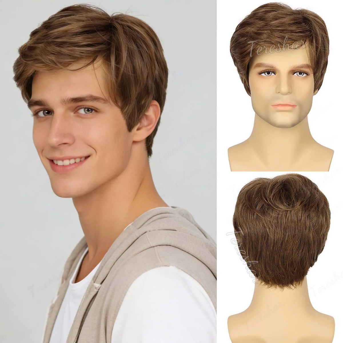 Short Grey Layered Wig for Men Costume Cosplay and Halloween Parties