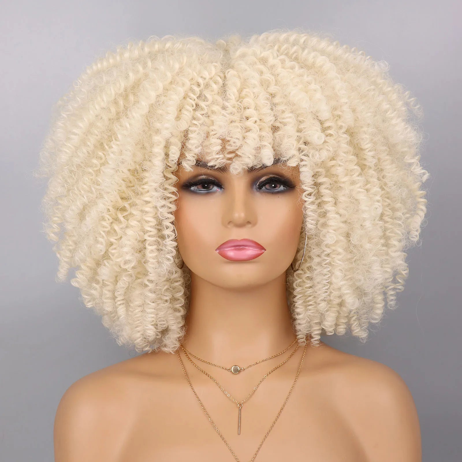 Short Kinky Curly Afro Wig with Bangs for Daily Wear - 26