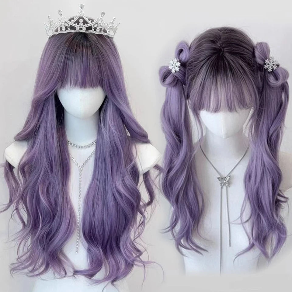 Long Wavy Blonde Cosplay Wig with Bangs