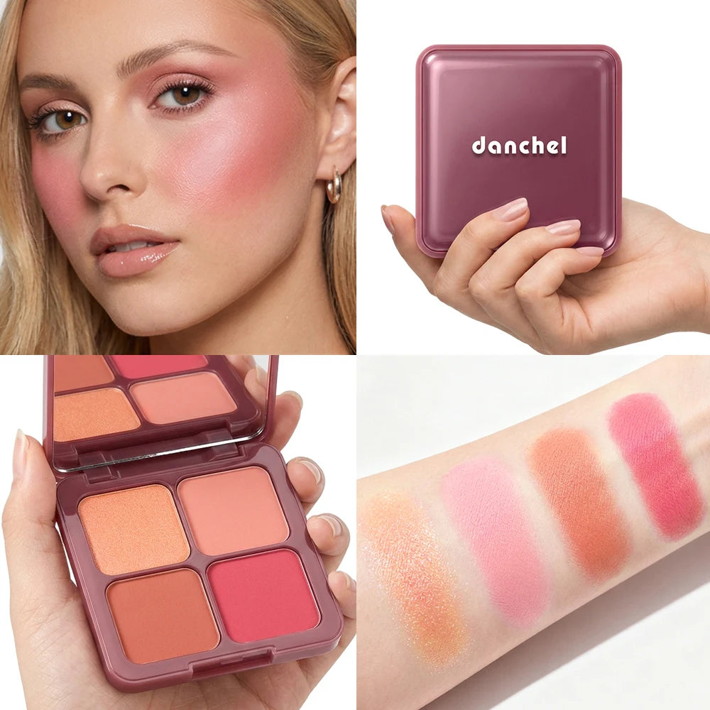 4-Shade Matte and Shimmer Blush Palette for Soft Focus Cheek Makeup