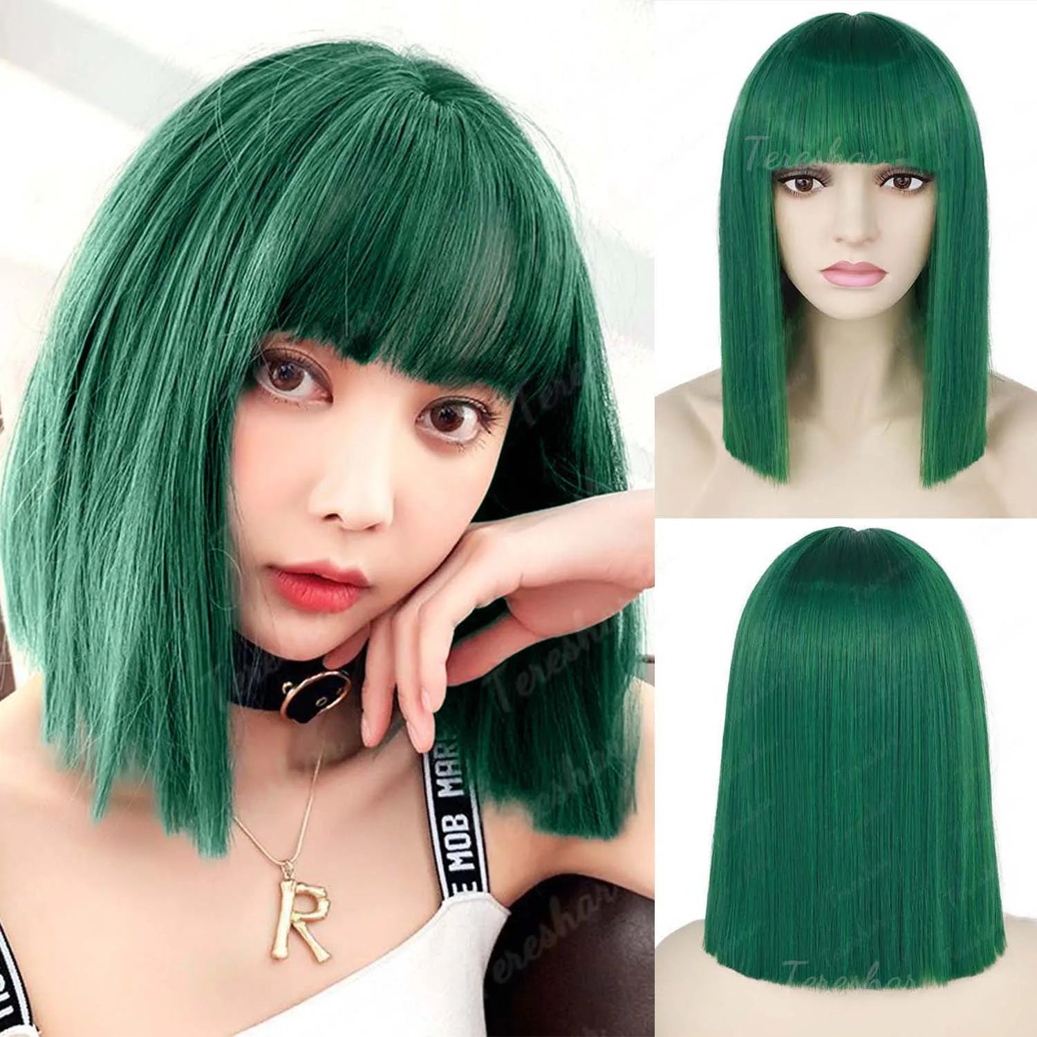 Vibrant Green Synthetic Hair Wig for Costume Parties and Holiday Events - 16